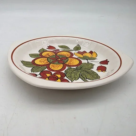 1970s Palissy Floral Ceramic Trinket Plate Dish Vintage 5" Yellow Red Green - Picture 5 of 7